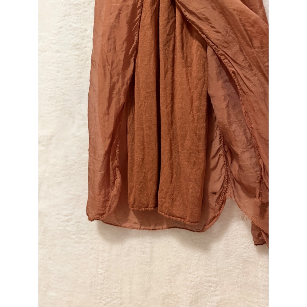 Tina Stephens Italy Wide Leg Palazzo Pants Rust Terracotta Silk Layered Slit S/M - Picture 7 of 9